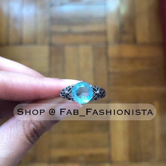 Aquamarine Sterling Silver Ring size 7 simulated - Picture 9 of 9